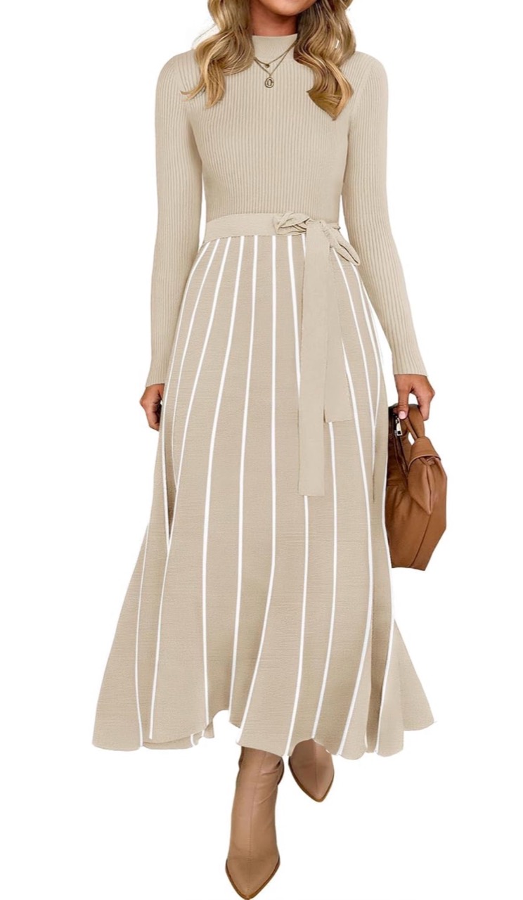 Amazon product image for ZESICA Long-Sleeve Ribbed-Knit Maxi Sweater Dress