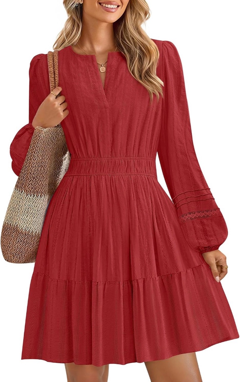 Amazon product image for Long-Sleeve Textured A-Line Mini with Defined Elastic Waist